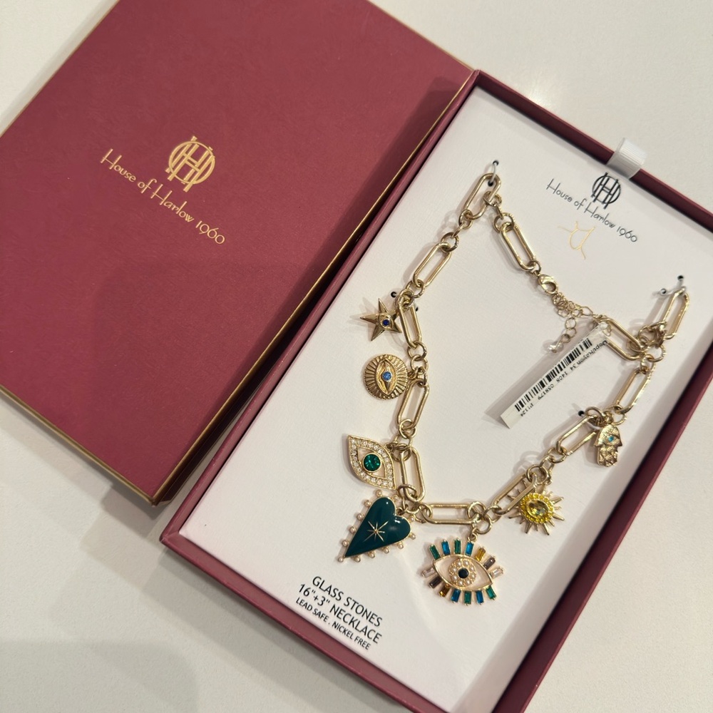 BNWT House of Harlow 1960 Evil Eye Sun Heart Gold Charm Necklace